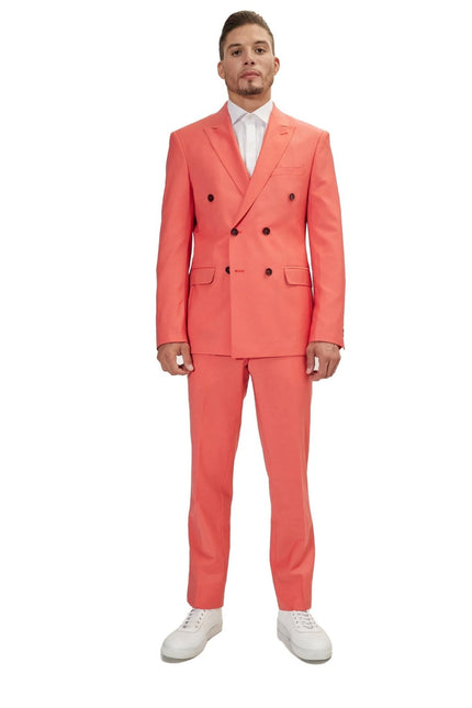 Super 120s Merino Wool Double-Breasted Suit - Salmon