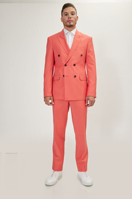 Super 120s Merino Wool Double-Breasted Suit - Salmon
