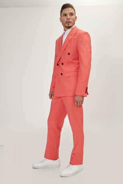 Super 120s Merino Wool Double-Breasted Suit - Salmon