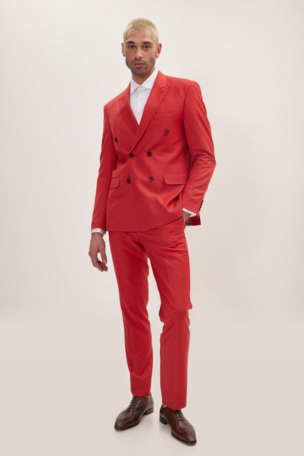 Super 120s Merino Wool Double-Breasted Suit - Blood Orange