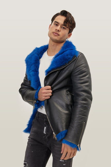 Reversible Toscana Shearling Bomber Jacket - Black Navy