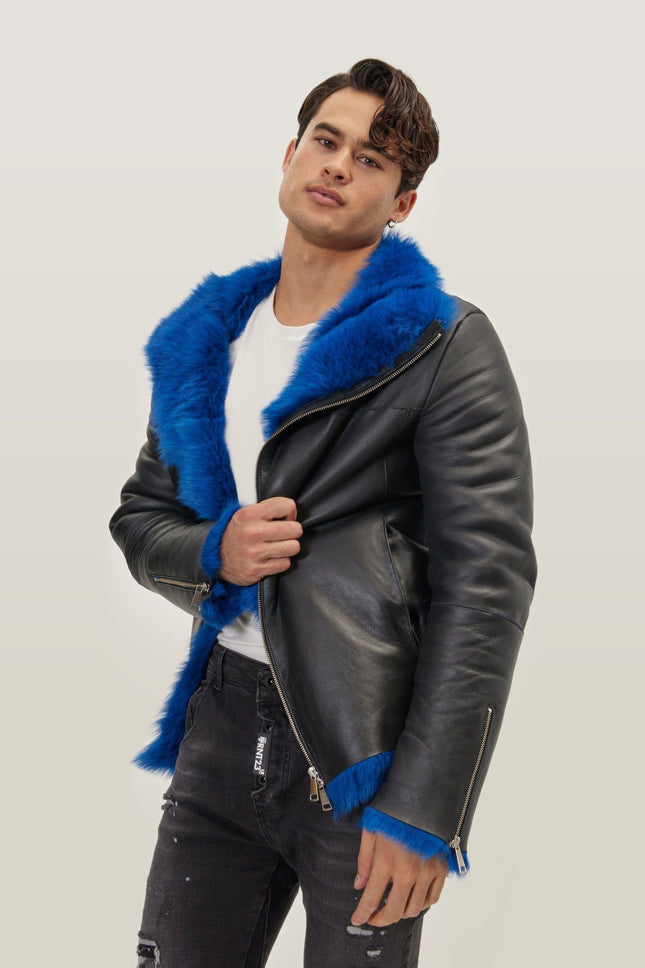 Reversible Toscana Shearling Bomber Jacket - Black Navy