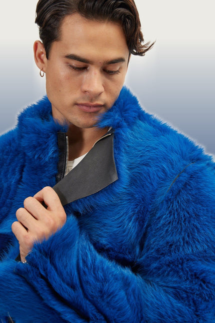 Reversible Toscana Shearling Bomber Jacket - Black Navy