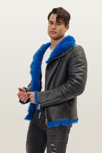 Reversible Toscana Shearling Bomber Jacket - Black Navy