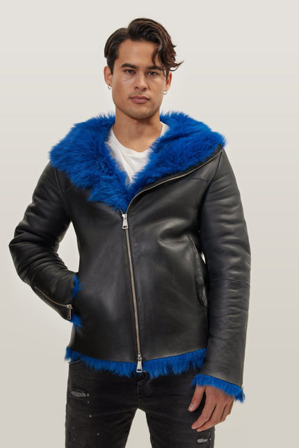 Reversible Toscana Shearling Bomber Jacket - Black Navy