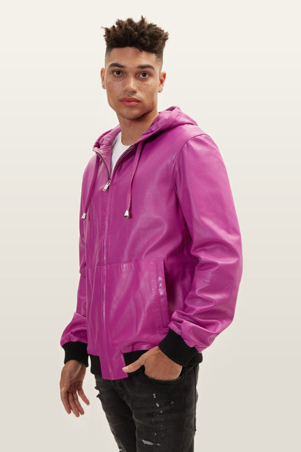 Nappa Lambskin Hooded Bomber Jacket - Fuchsia