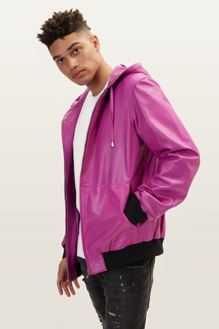 Nappa Lambskin Hooded Bomber Jacket - Fuchsia