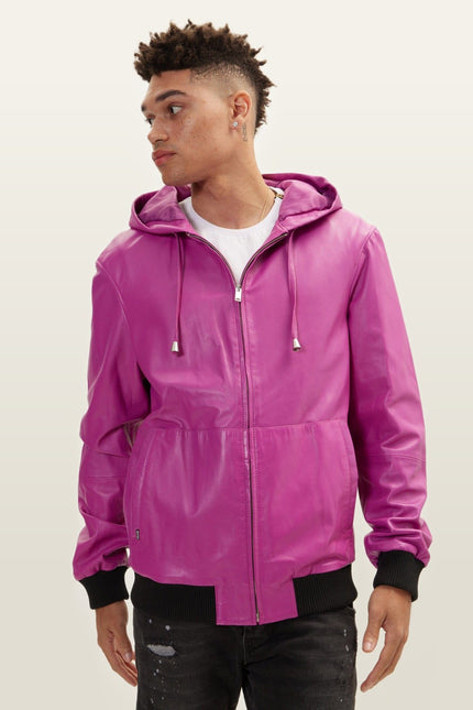 Nappa Lambskin Hooded Bomber Jacket - Fuchsia