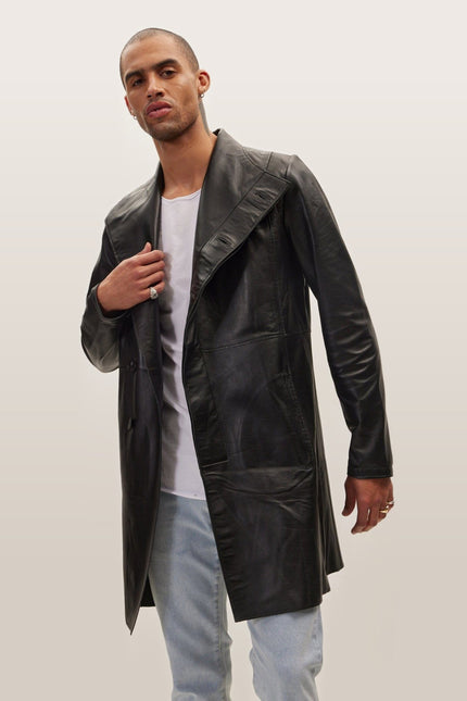 Asymmetric Lambskin Trench Coat - Black