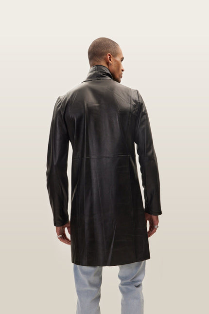 Asymmetric Lambskin Trench Coat - Black