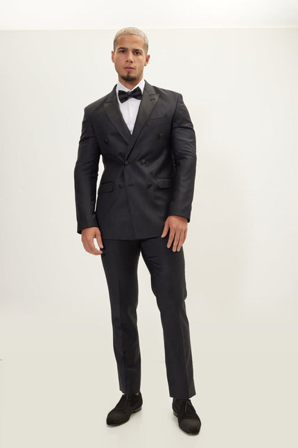 Double-Breasted Wool and Silk Tuxedo Suit - Black