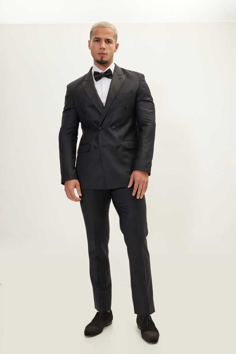 Double-Breasted Wool and Silk Tuxedo Suit - Black