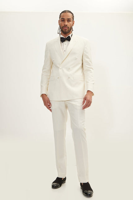 Double-Breasted Wool and Silk Tuxedo Suit - Off-White