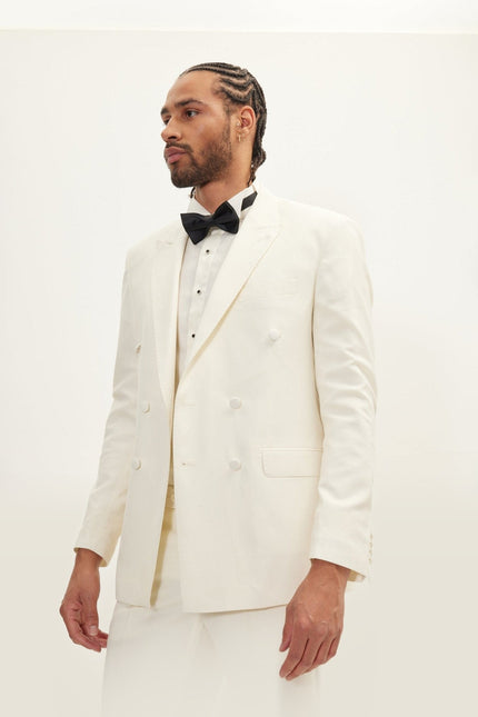 Double-Breasted Wool and Silk Tuxedo Suit - Off-White