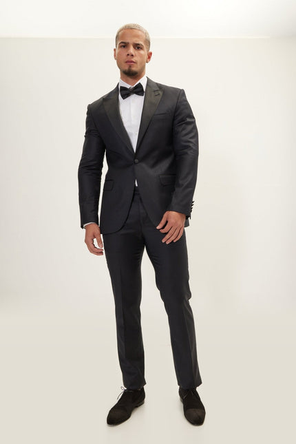 Super 180s Wool & Silk Single-Breasted Tuxedo Suit - Black