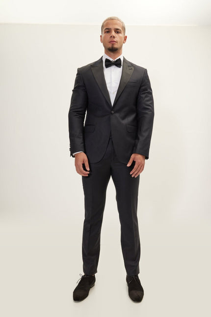 Super 180s Wool & Silk Single-Breasted Tuxedo Suit - Black