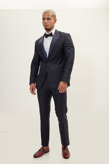 Super 180s Wool & Silk Single-Breasted Tuxedo Suit - Navy