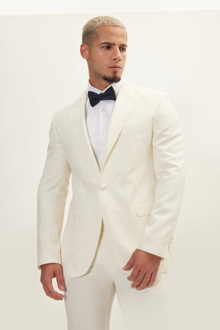 Super 180s Wool & Silk Single-Breasted Tuxedo Suit - Cream