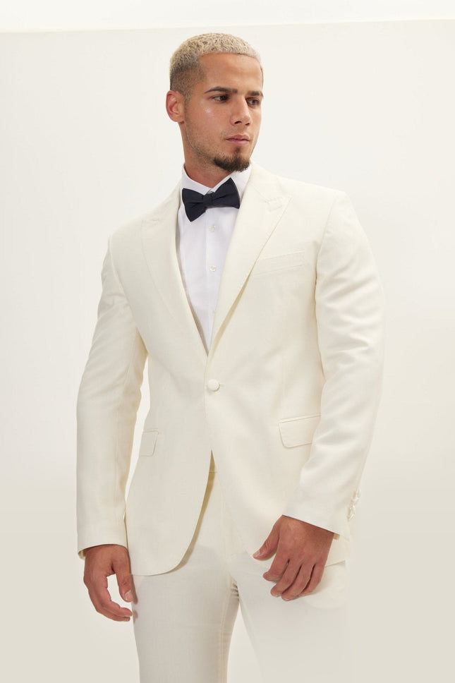 Super 180s Wool & Silk Single-Breasted Tuxedo Suit - Cream