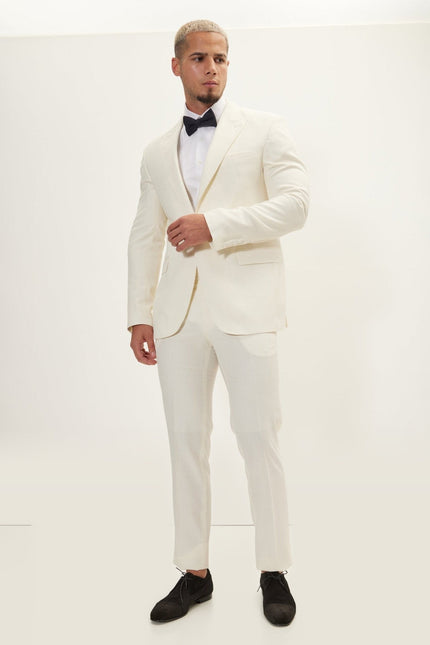 Super 180s Wool & Silk Single-Breasted Tuxedo Suit - Cream