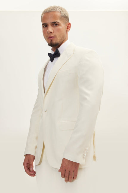 Super 180s Wool & Silk Single-Breasted Tuxedo Suit - Cream