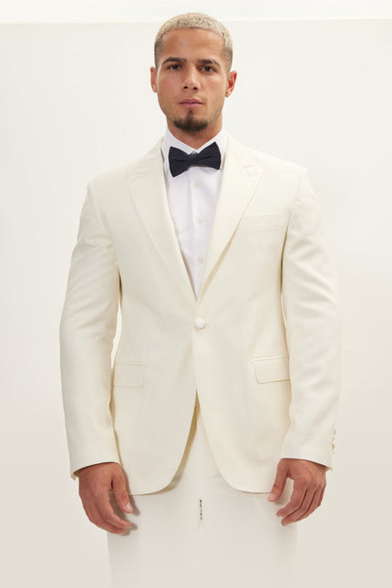 Super 180s Wool & Silk Single-Breasted Tuxedo Suit - Cream