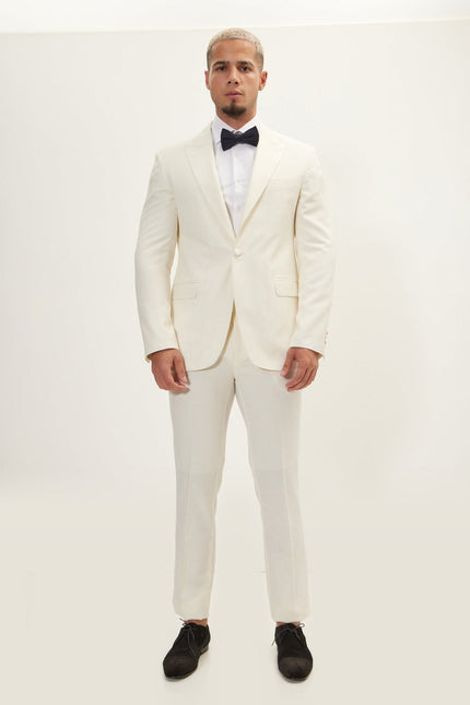 Super 180s Wool & Silk Single-Breasted Tuxedo Suit - Cream