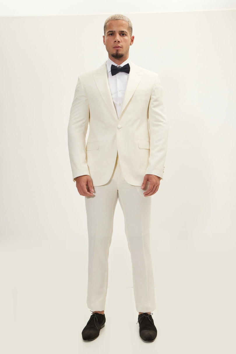 Super 180s Wool & Silk Single-Breasted Tuxedo Suit - Cream