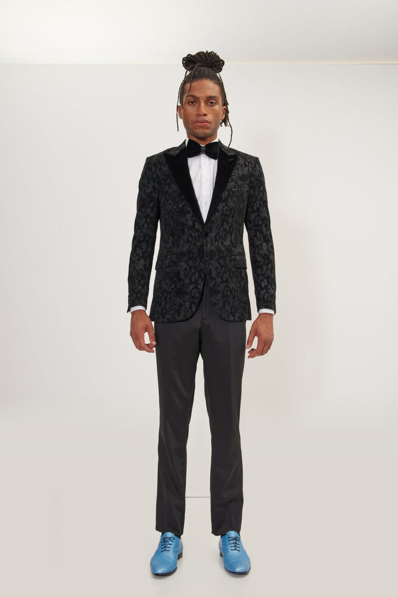 Metallic Snake Tuxedo Jacket - Black