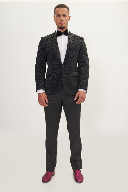 Zebra Velvet Tuxedo Jacket - Jet Black