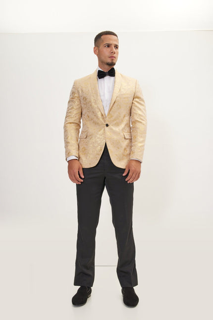 Metallic Foil Shimmer Tuxedo Jacket - Nude Gold
