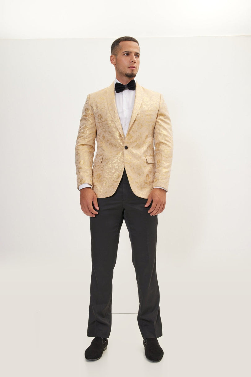 Metallic Foil Shimmer Tuxedo Jacket - Nude Gold