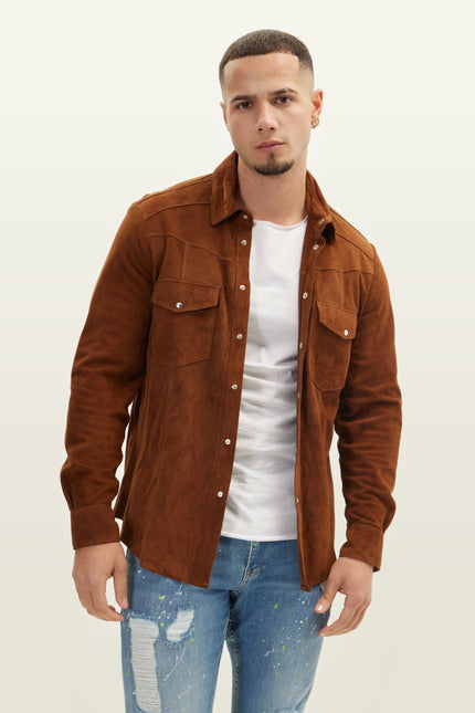 Lambskin Suede Shirt - Brown