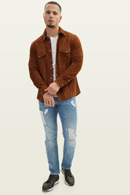 Lambskin Suede Shirt - Brown