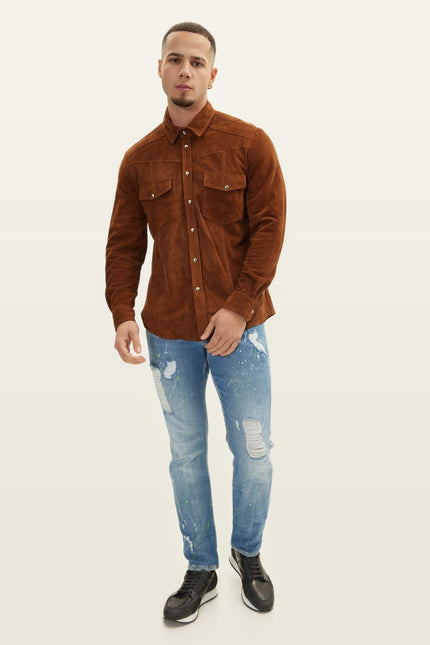 Lambskin Suede Shirt - Brown