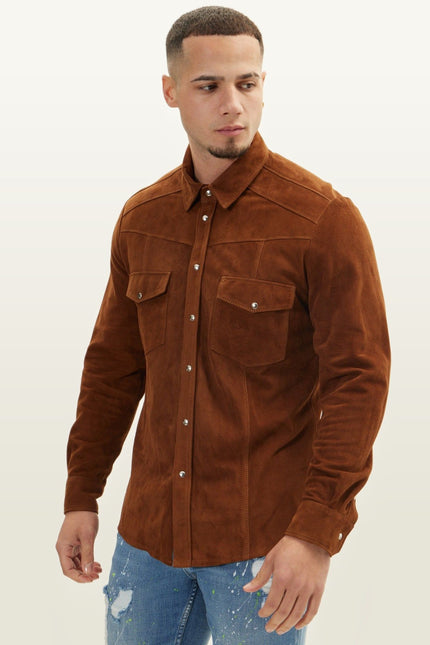 Lambskin Suede Shirt - Brown