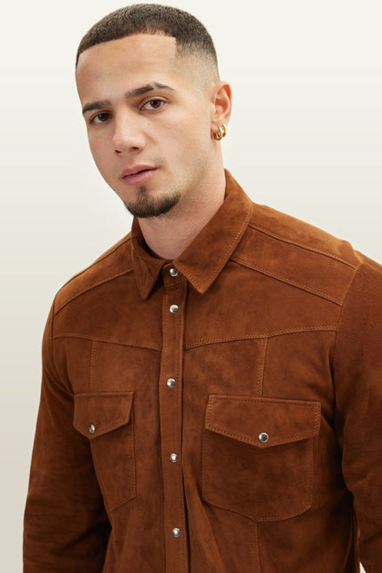 Lambskin Suede Shirt - Brown