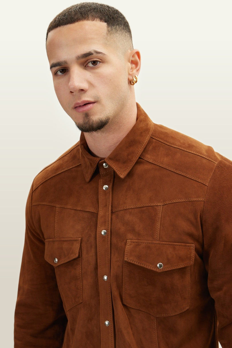 Lambskin Suede Shirt - Brown