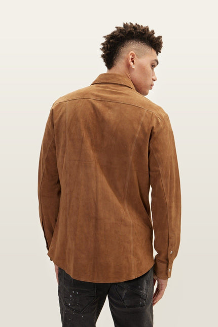 Lambskin Suede Shirt Jacket - Camel