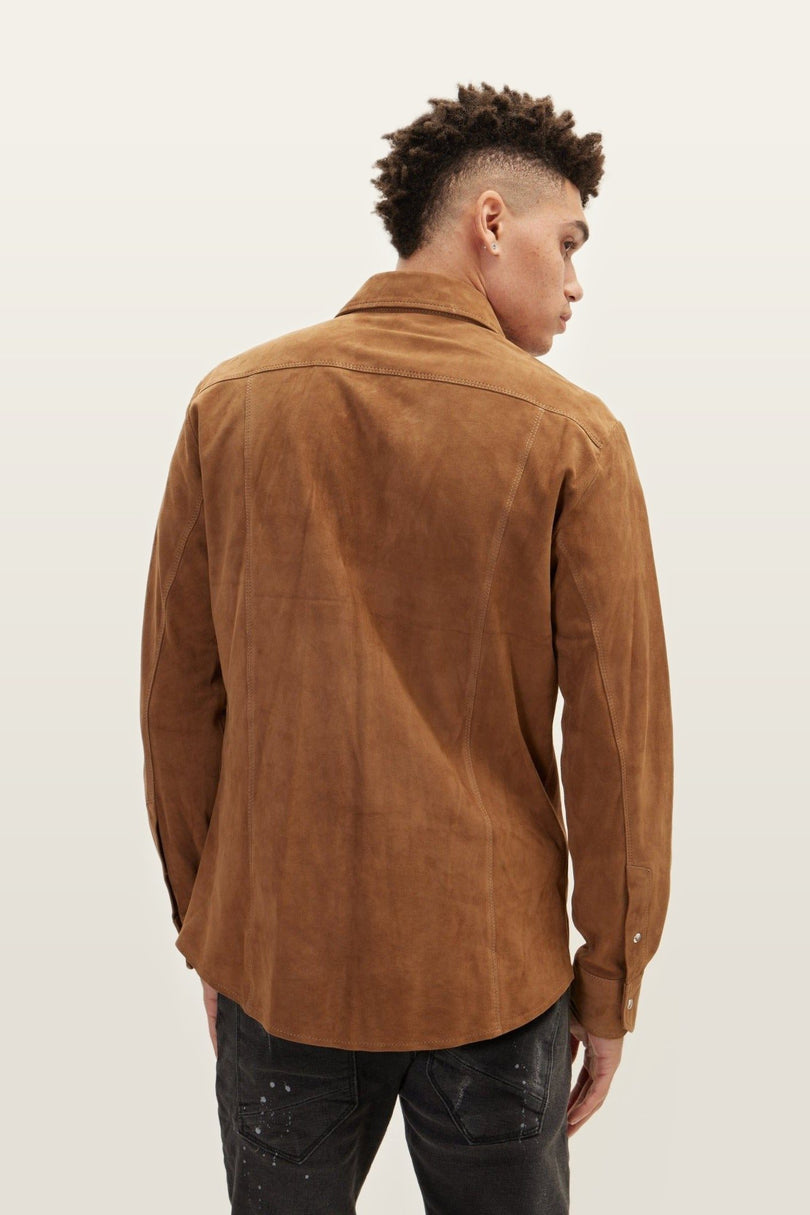 Lambskin Suede Shirt Jacket - Camel