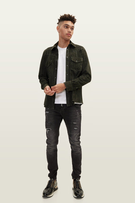 Lambskin Suede Shirt - Khaki
