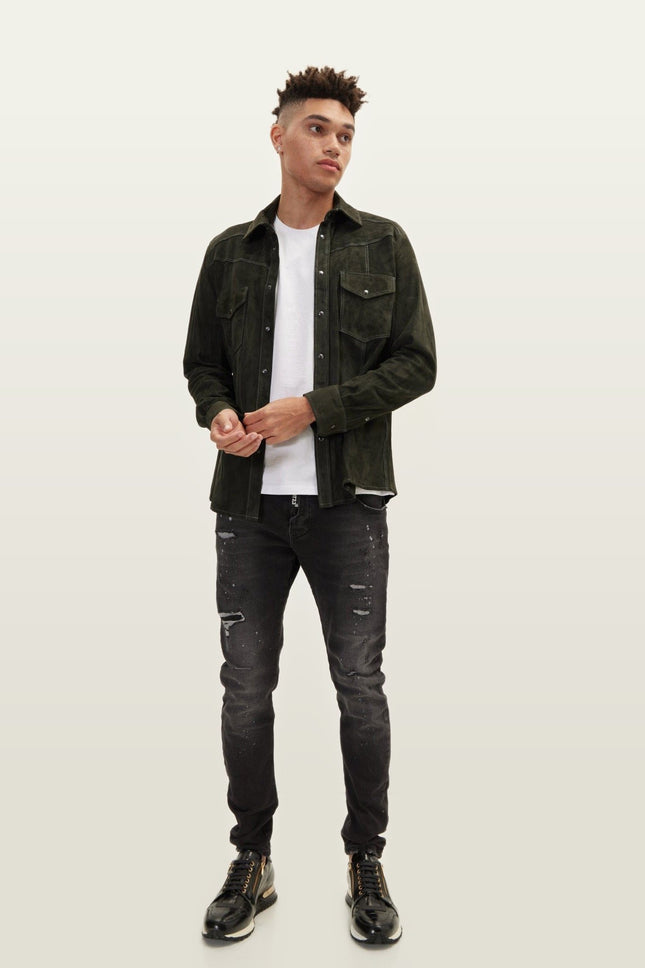 Lambskin Suede Shirt - Khaki