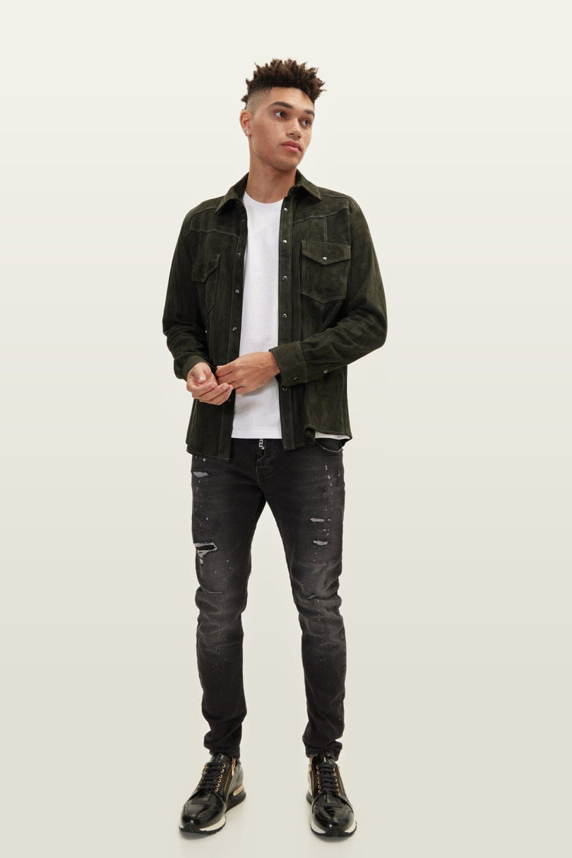 Lambskin Suede Shirt - Khaki