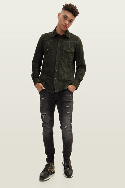 Lambskin Suede Shirt - Khaki