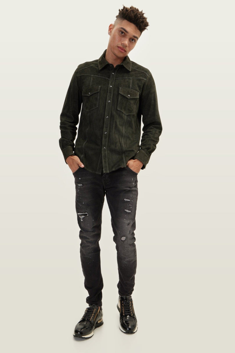 Lambskin Suede Shirt - Khaki