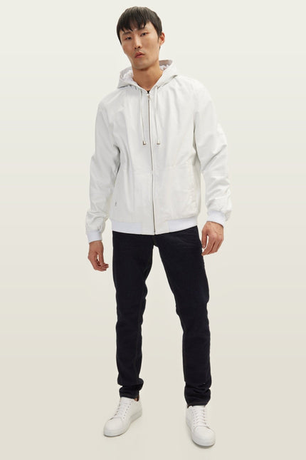 Nappa Lambskin Hooded Bomber Jacket - Ecru