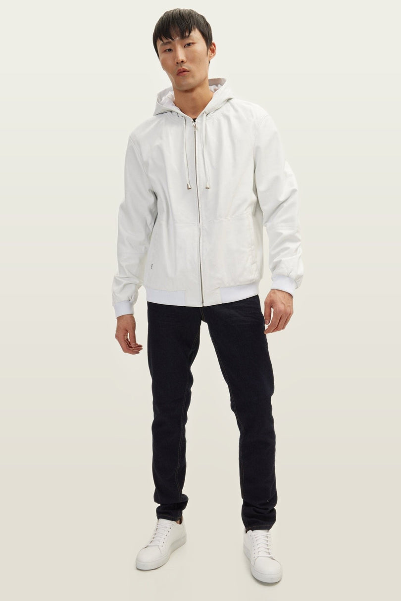Nappa Lambskin Hooded Bomber Jacket - Ecru
