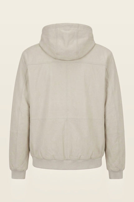 Nappa Lambskin Hooded Bomber Jacket - Ecru