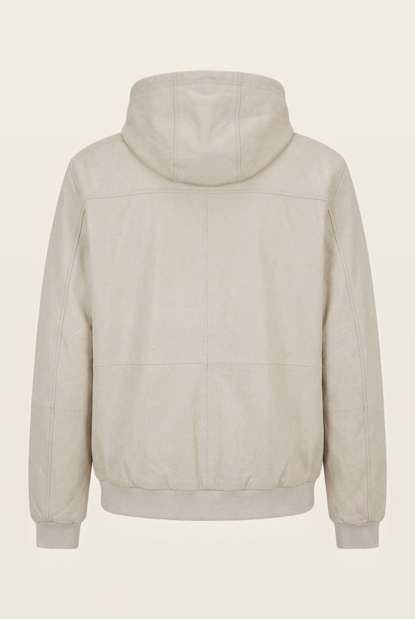 Nappa Lambskin Hooded Bomber Jacket - Ecru