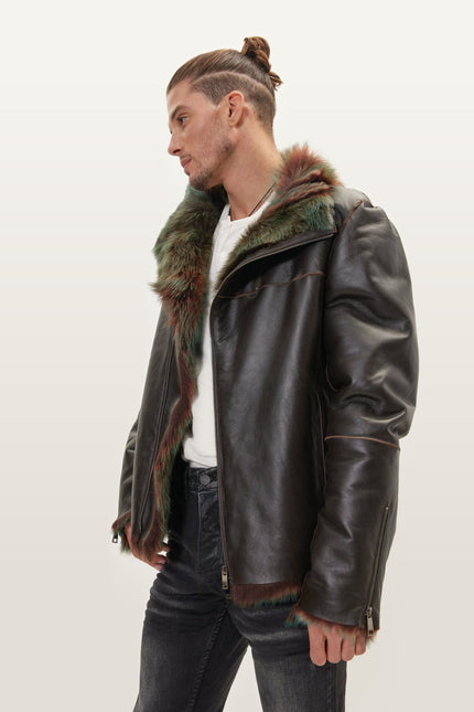 Reversible Toscana Shearling Bomber Jacket - Dark Brown